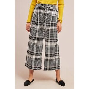 Ett:twa by Anthropologie Womens Black Luca‎ Plaid Wide Leg Cropped Pants Size 10
